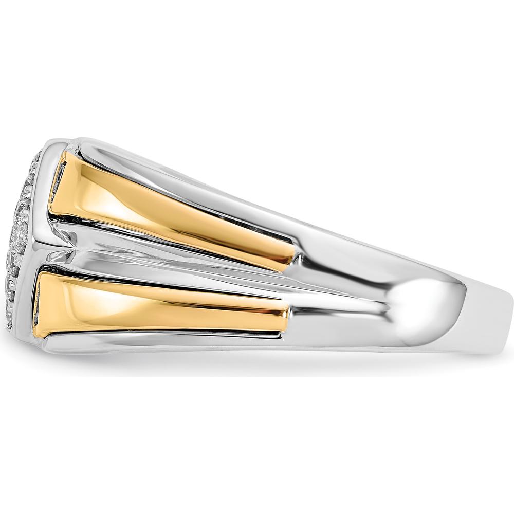 14K Two-Tone Yellow and White Gold Men's Band Ring with Round Black and White Diamonds - 0.02 Carat Total Diamond Weight by 0