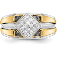 14K Two-Tone Yellow and White Gold Men's Band Ring with Round Black and White Diamonds - 0.02 Carat Total Diamond Weight by 0