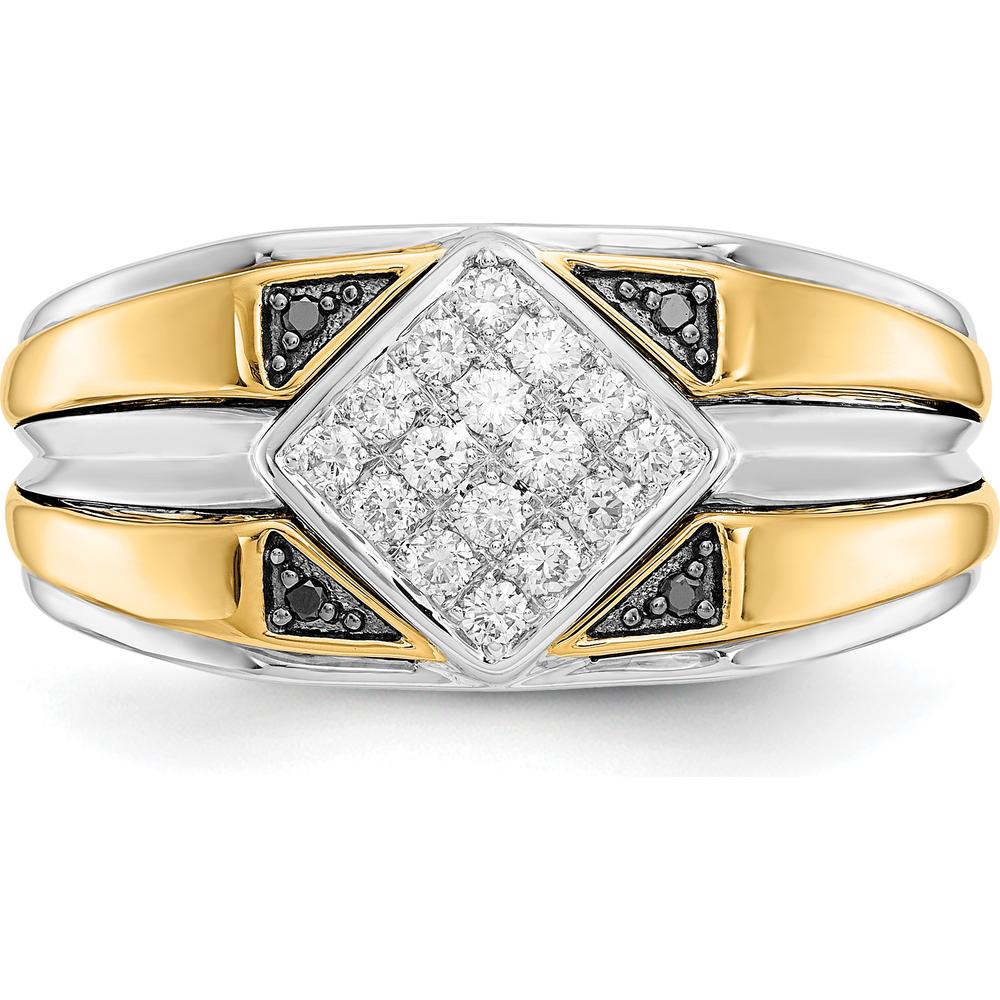 14K Two-Tone Yellow and White Gold Men's Band Ring with Round Black and White Diamonds - 0.02 Carat Total Diamond Weight by 0
