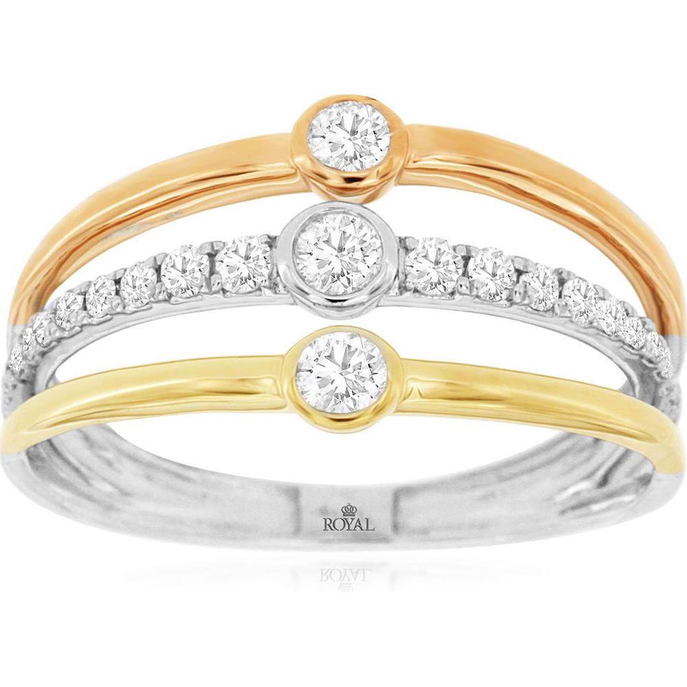14K Two-Tone Yellow and White Gold Multi-Band Diamond Ring with Bezel Set Accents and Round Diamond Band - 0.40 Carat Total Diamond Weight - Royal Jewelry