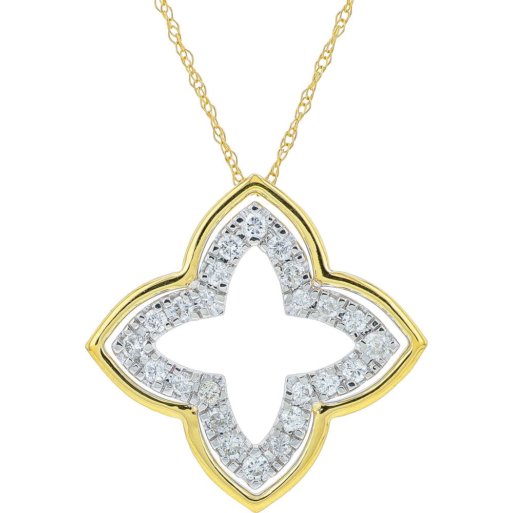 14K Two-Tone Yellow and White Gold Open Quatrefoil Pendant with Pavé Set Round Diamonds - 0.33 Carat Total Diamond Weight