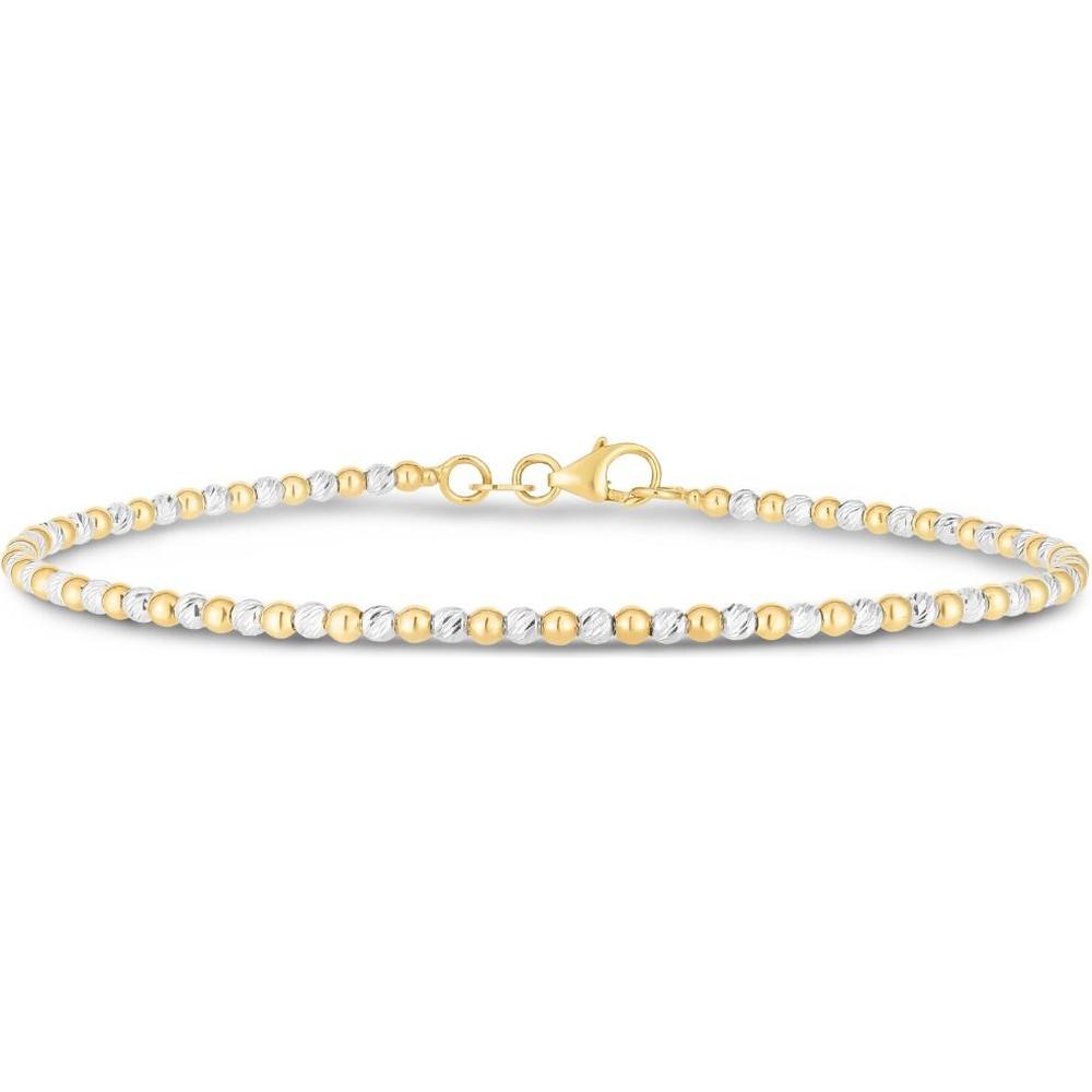 14K Two-Tone Yellow & White Gold Pallina Bead Bracelet - 7" with Lobster Clasp by Orozza Fine Jewelry