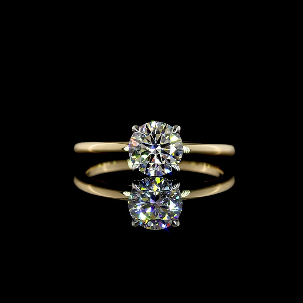 14K Two-Tone Yellow and White Gold Solitaire Ring with 1.01 Carat Round Brilliant Lab Diamond D VVS2 - IGI Certified - Covaloro Fine Jewelry