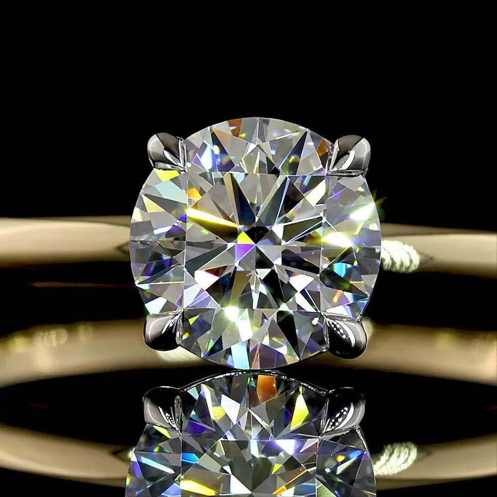 14K Two-Tone Yellow and White Gold Solitaire Ring with 1.01 Carat Round Brilliant Lab Diamond D VVS2 - IGI Certified - Covaloro Fine Jewelry