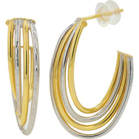 14K Two-Tone Yellow & White Gold Twisted J - Hoop Earrings - 33.40 .25 Gram Total