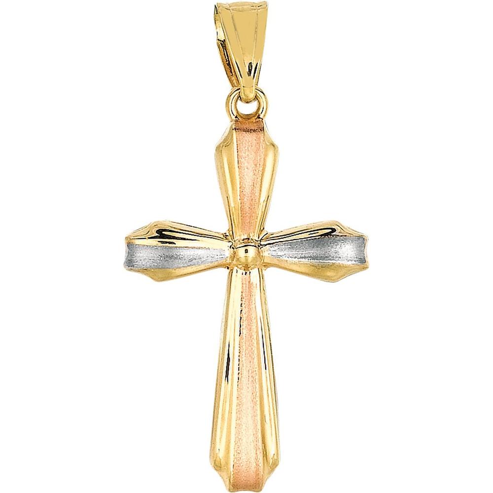 14K Two-Tone Yellow and White Gold Vintage Cross Pendant Charm - 1.20 Gram Polished Finish by Orozza Fine Jewelry