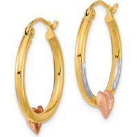 14K Two-Tone Yellow and White Rhodium Diamond-Cut Heart Hoop Earrings by 0