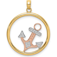 14K Two-Tone Yellow Gold and Rhodium Anchor Pendant Charm with Polished Finish - 27.35mm Length by Oro Pregiato