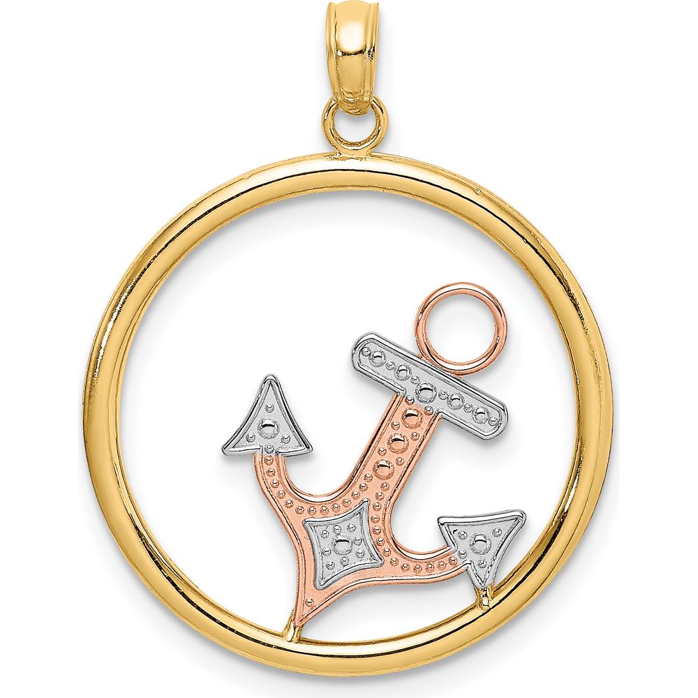 14K Two-Tone Yellow Gold and Rhodium Anchor Pendant Charm with Polished Finish - 27.35mm Length by Oro Pregiato