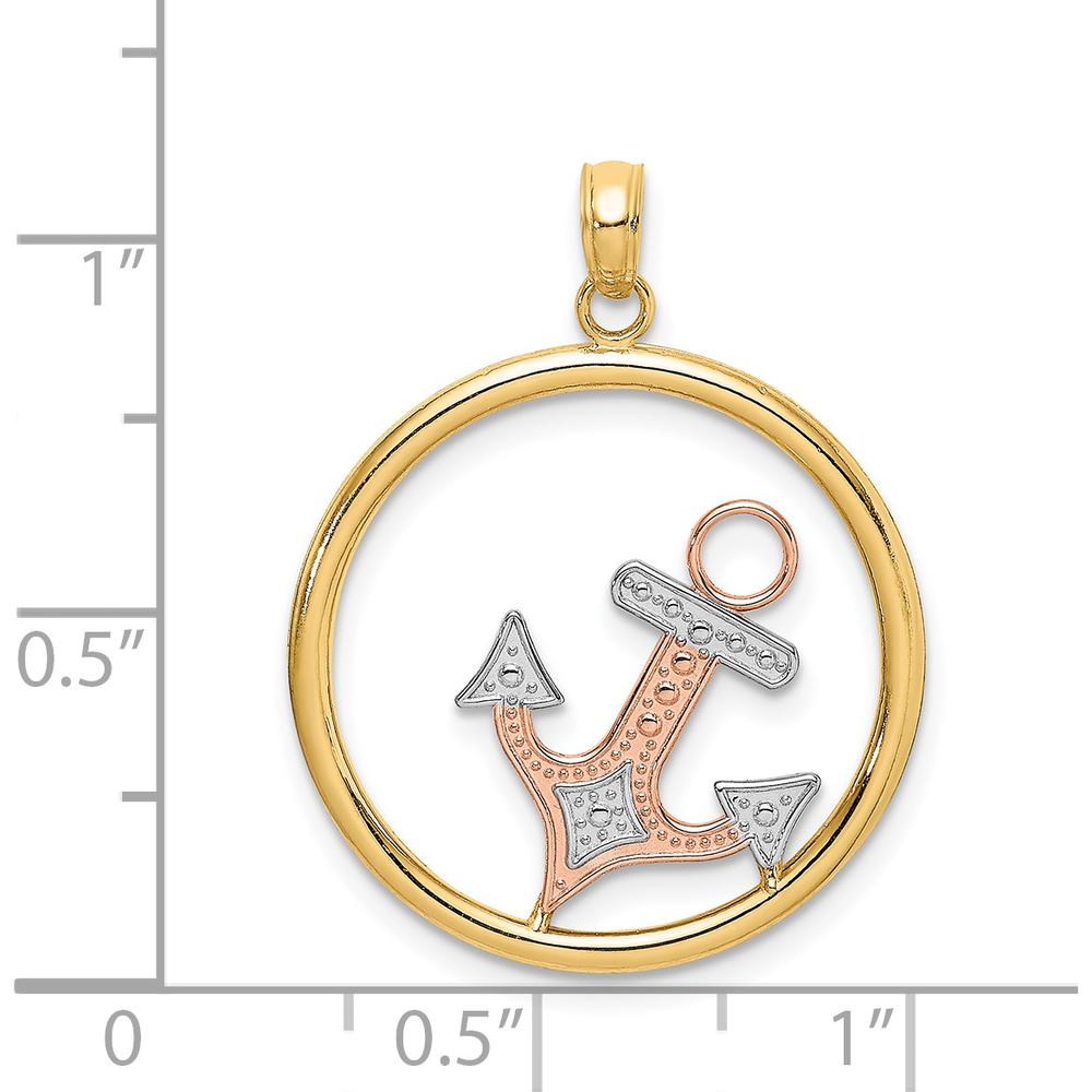 14K Two-Tone Yellow Gold and Rhodium Anchor Pendant Charm with Polished Finish - 27.35mm Length by Oro Pregiato