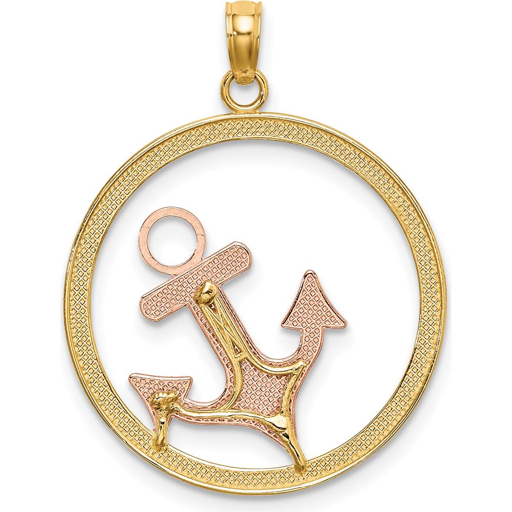 14K Two-Tone Yellow Gold and Rhodium Anchor Pendant Charm with Polished Finish - 27.35mm Length by Oro Pregiato