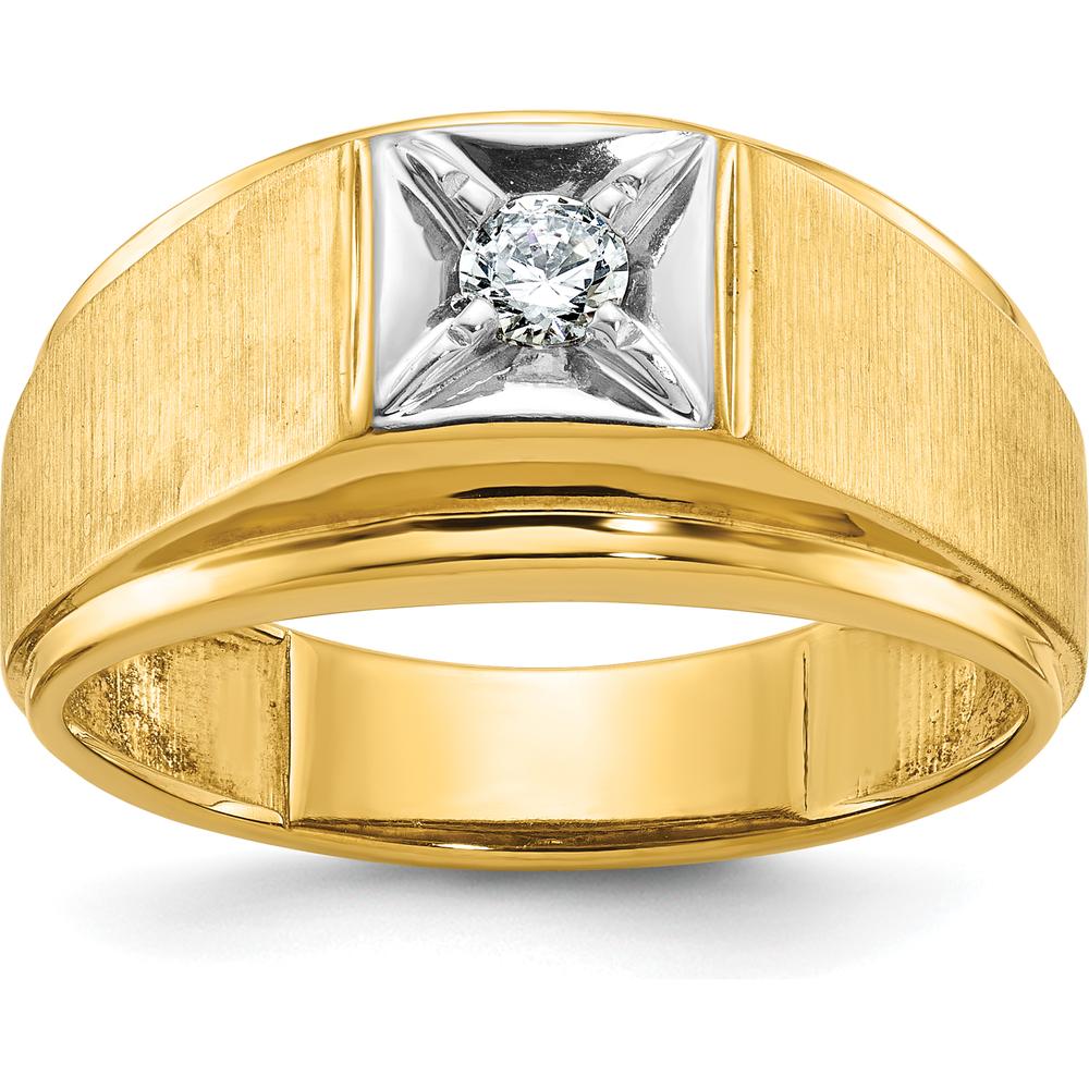 14K Two-Tone Yellow Gold Band Ring with Round 1/6 Carat Diamond - Polished and Satin Finish by IBGoodman