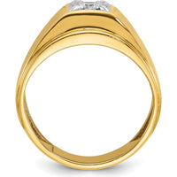 14K Two-Tone Yellow Gold Band Ring with Round 1/6 Carat Diamond - Polished and Satin Finish by IBGoodman