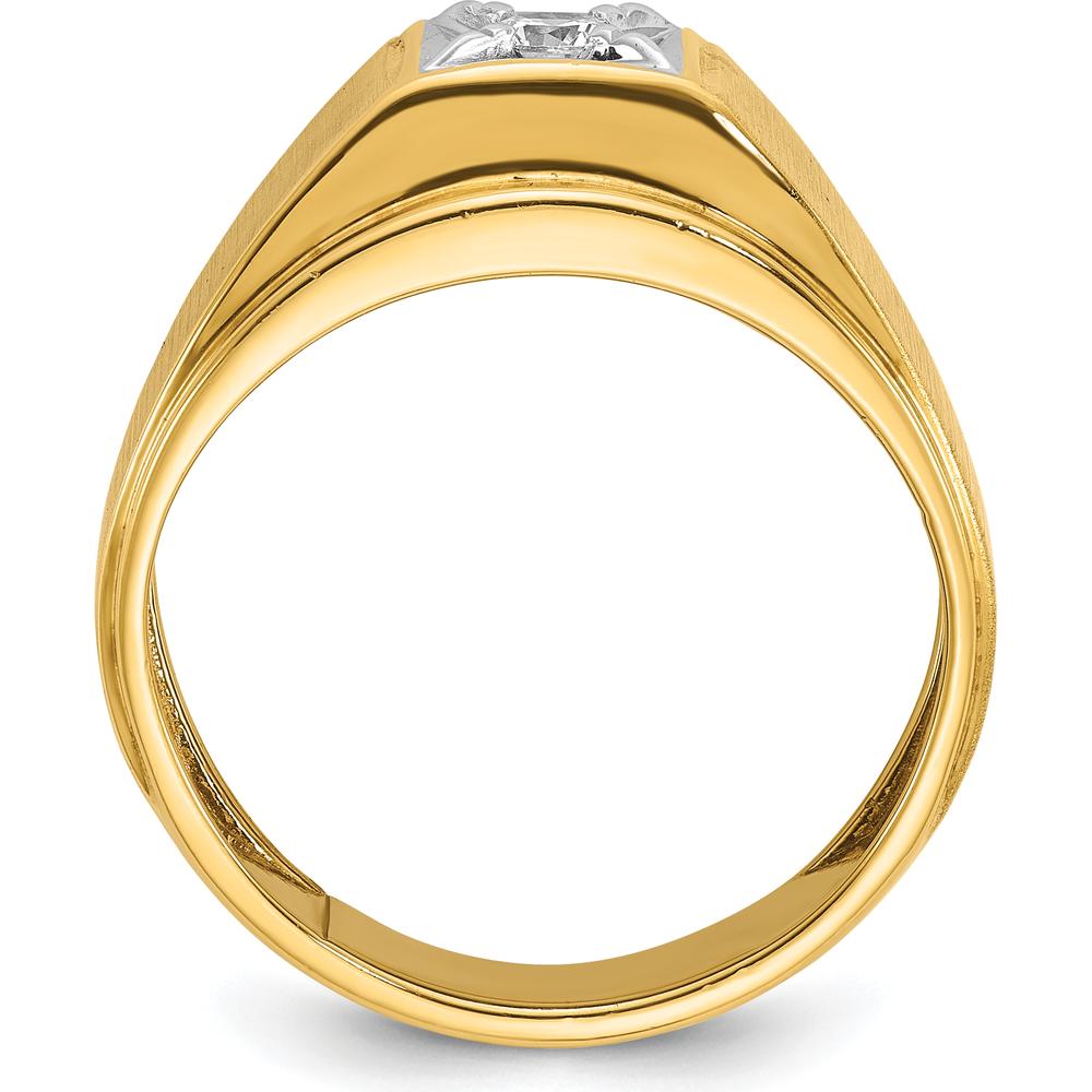 14K Two-Tone Yellow Gold Band Ring with Round 1/6 Carat Diamond - Polished and Satin Finish by IBGoodman