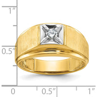 14K Two-Tone Yellow Gold Band Ring with Round 1/6 Carat Diamond - Polished and Satin Finish by IBGoodman