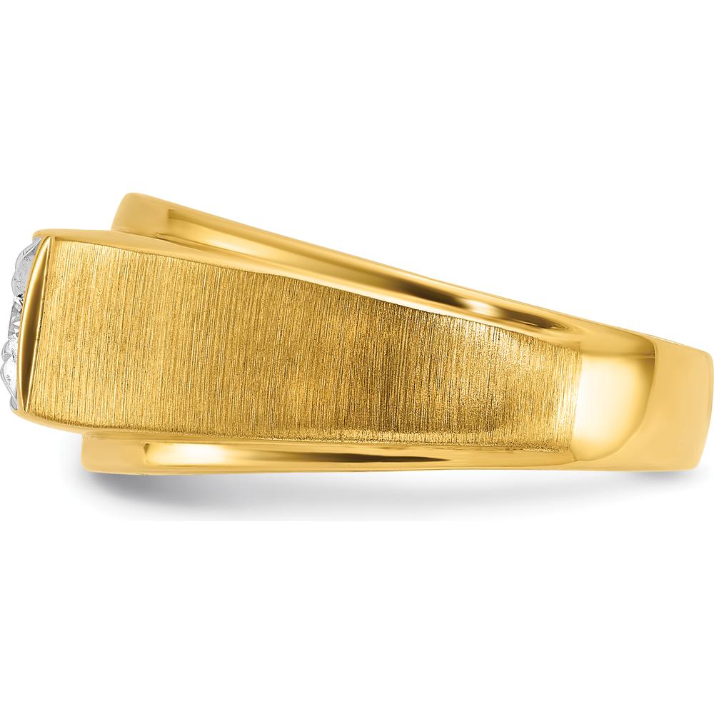 14K Two-Tone Yellow Gold Band Ring with Round 1/6 Carat Diamond - Polished and Satin Finish by IBGoodman