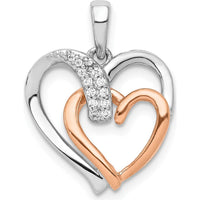 14K White and Rose Gold 1/20 Carat Diamond Double Heart Pendant by Monteluci Fine Jewelry