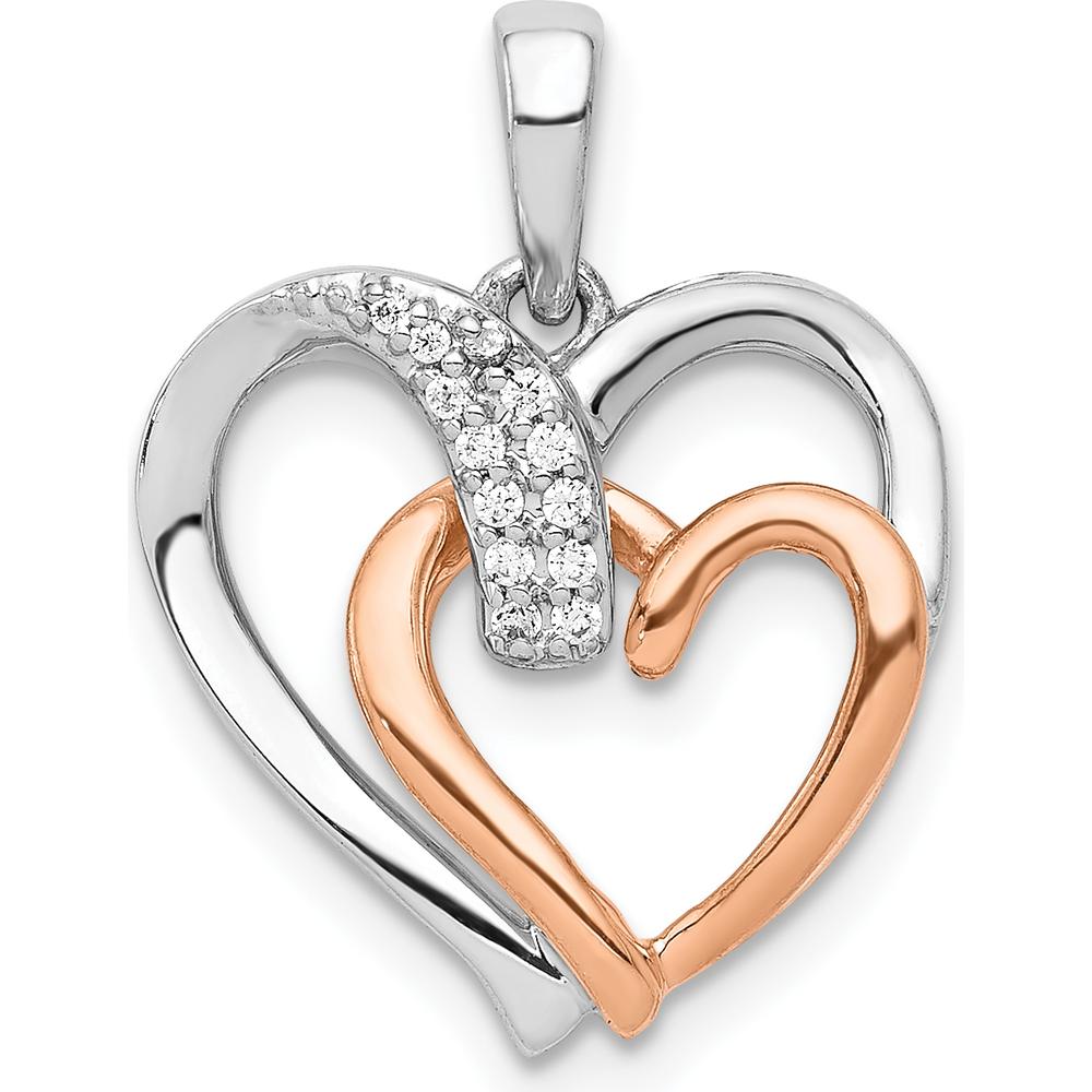 14K White and Rose Gold 1/20 Carat Diamond Double Heart Pendant by Monteluci Fine Jewelry