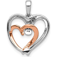 14K White and Rose Gold 1/20 Carat Diamond Double Heart Pendant by Monteluci Fine Jewelry