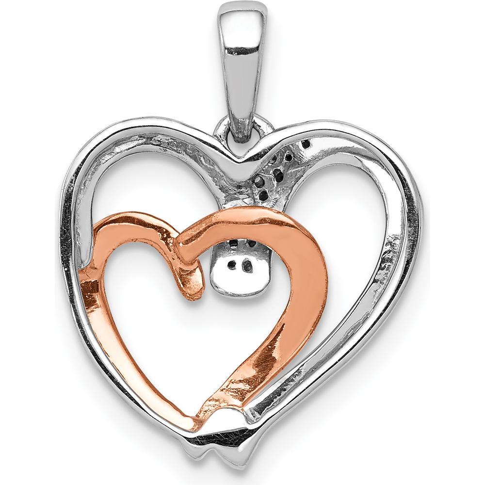 14K White and Rose Gold 1/20 Carat Diamond Double Heart Pendant by Monteluci Fine Jewelry
