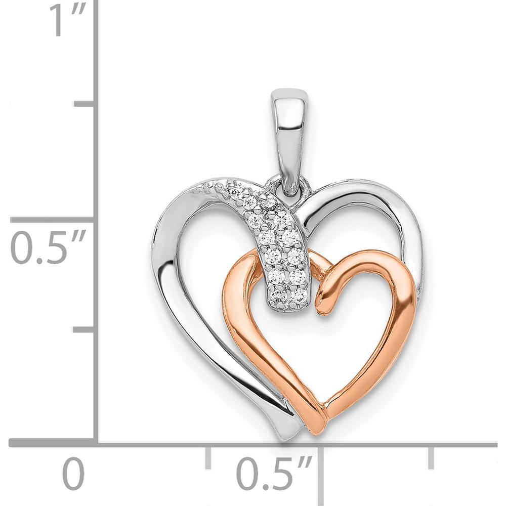 14K White and Rose Gold 1/20 Carat Diamond Double Heart Pendant by Monteluci Fine Jewelry