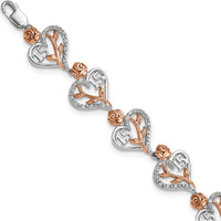 14K White and Rose Gold 1.38 Carats Diamond Heart and Rose Quinceañera Bracelet by Oro Pregiato
