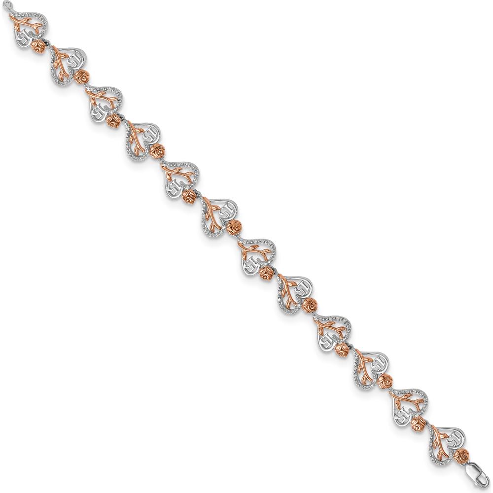 14K White and Rose Gold 1.38 Carats Diamond Heart and Rose Quinceañera Bracelet by Oro Pregiato