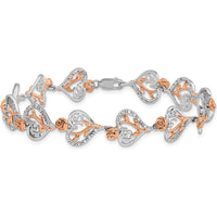 14K White and Rose Gold 1.38 Carats Diamond Heart and Rose Quinceañera Bracelet by Oro Pregiato