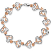 14K White and Rose Gold 1.38 Carats Diamond Heart and Rose Quinceañera Bracelet by Oro Pregiato