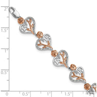14K White and Rose Gold 1.38 Carats Diamond Heart and Rose Quinceañera Bracelet by Oro Pregiato