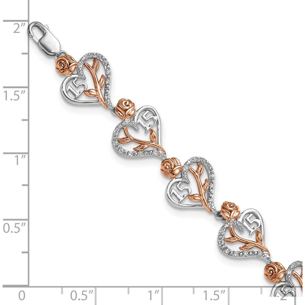 14K White and Rose Gold 1.38 Carats Diamond Heart and Rose Quinceañera Bracelet by Oro Pregiato