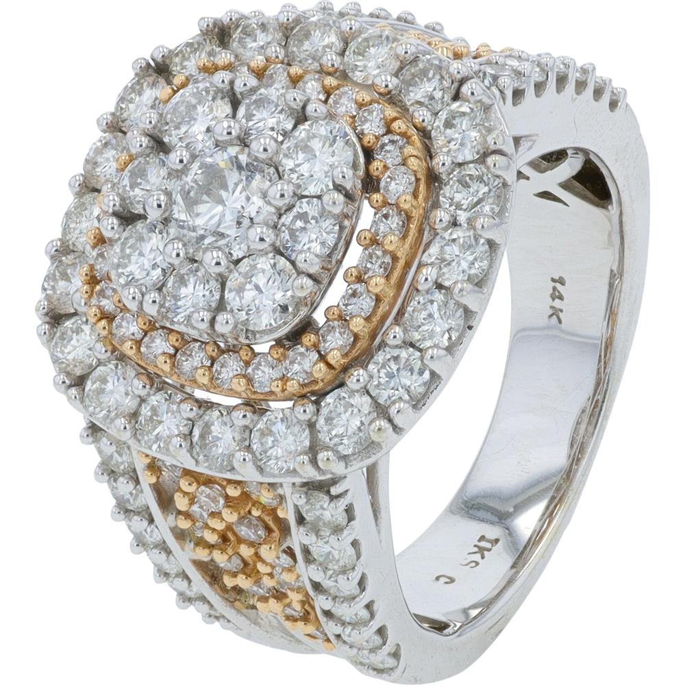 14K White and Rose Gold 2.50 Carat Diamond Fashion Ring with Halo and Cluster Setting