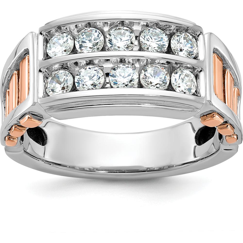14K White and Rose Gold 2-Row 1 Carat Diamond Men's Ring - Polished and Cut-Out Design by IBGoodman