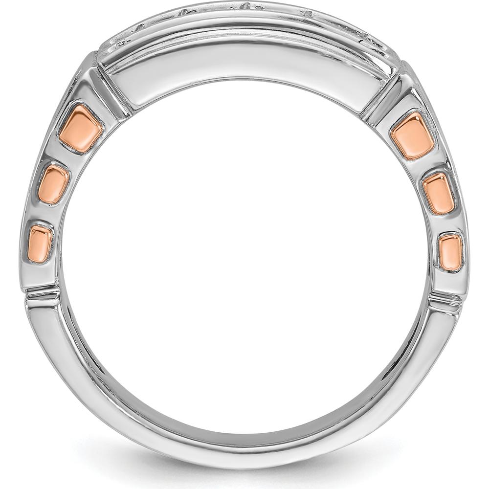 14K White and Rose Gold 2-Row 1 Carat Diamond Men's Ring - Polished and Cut-Out Design by IBGoodman
