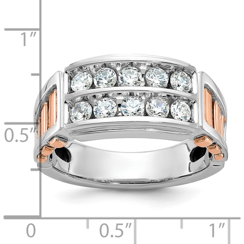 14K White and Rose Gold 2-Row 1 Carat Diamond Men's Ring - Polished and Cut-Out Design by IBGoodman