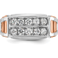 14K White and Rose Gold 2-Row 1 Carat Diamond Men's Ring - Polished and Cut-Out Design by IBGoodman