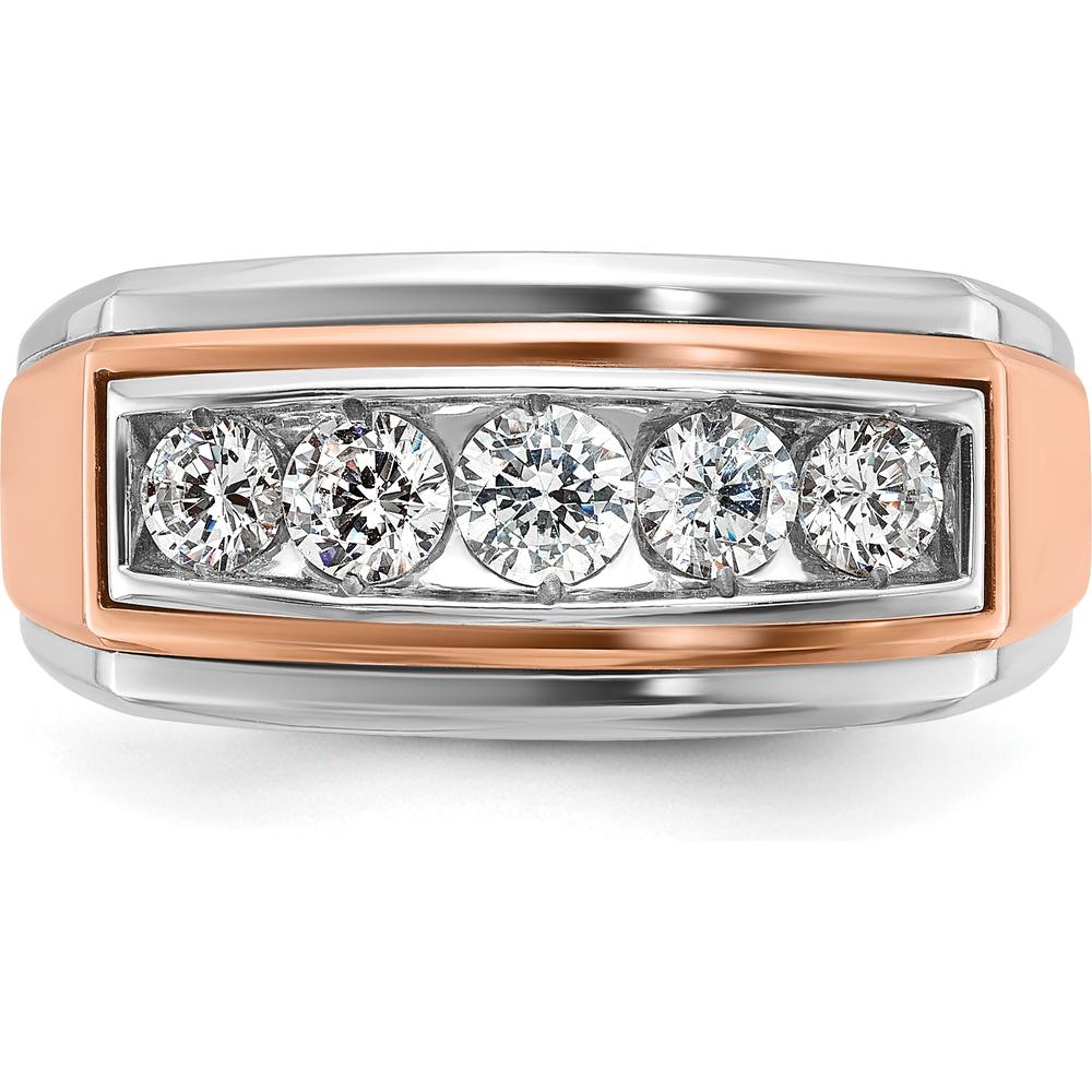 14K White and Rose Gold 5-Stone Men's Ring with Channel Set Diamonds - 1.5 Carats Total Diamond Weight by IBGoodman