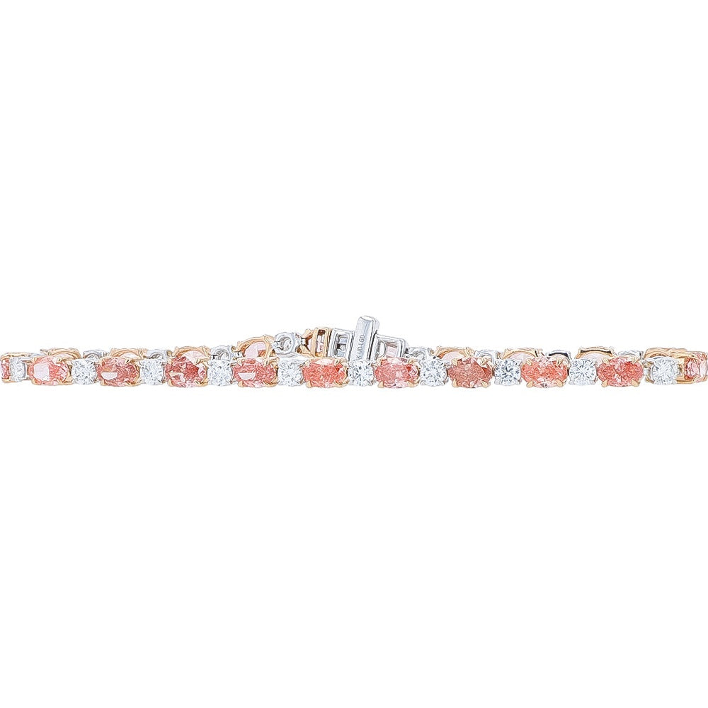 14K White and Rose Gold 7 Inch Tennis Bracelet with Alternating Round White and Pink Lab Grown Diamonds - 8.50 Carat Total Diamond Weight