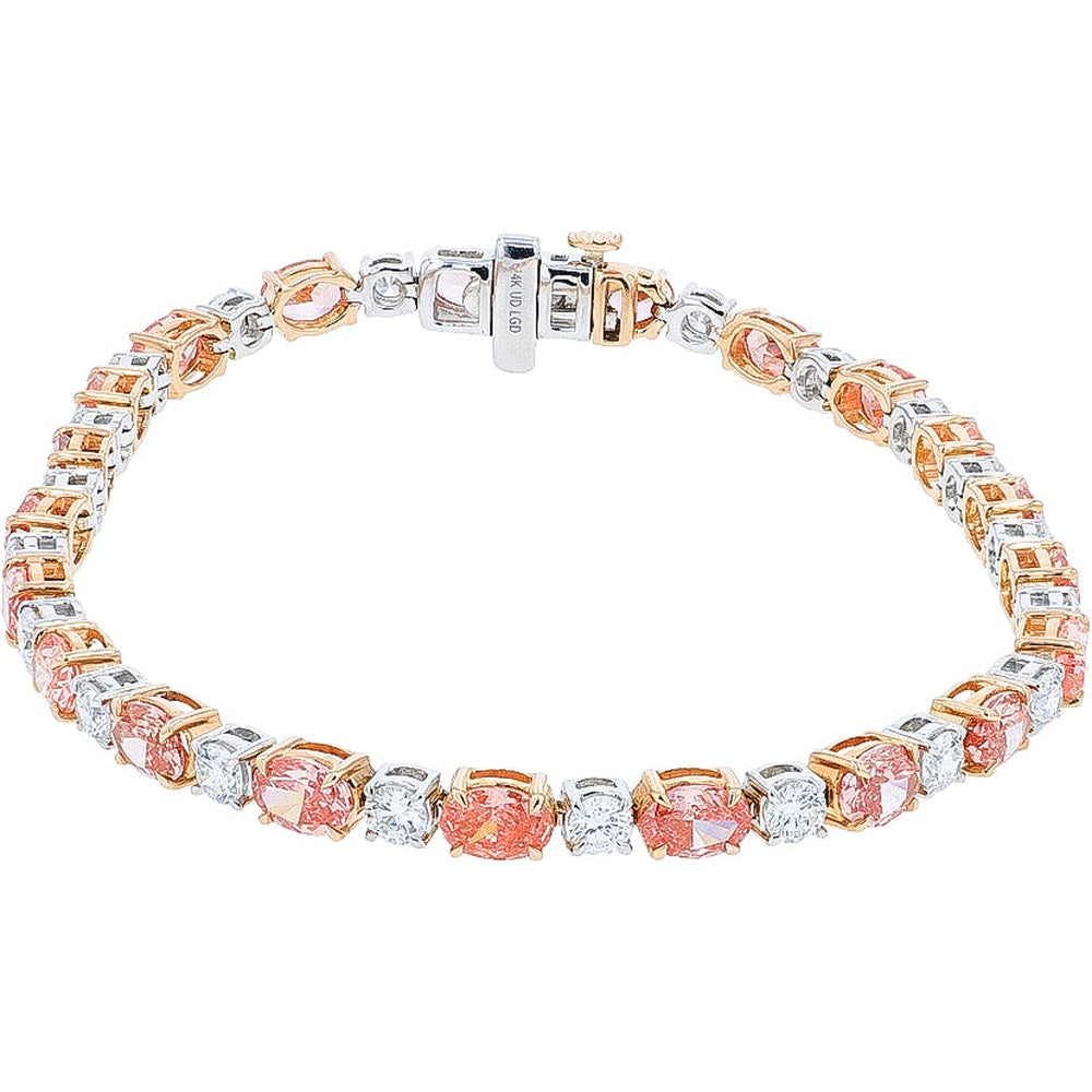 14K White and Rose Gold 7 Inch Tennis Bracelet with Alternating Round White and Pink Lab Grown Diamonds - 8.50 Carat Total Diamond Weight