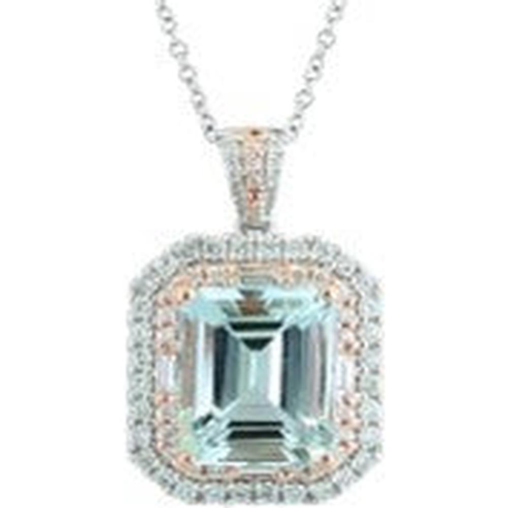 14K White and Rose Gold Aqua Halo Pendant with 6.00 Carats Aqua and 0.75 Carats Diamond - EFFY Design