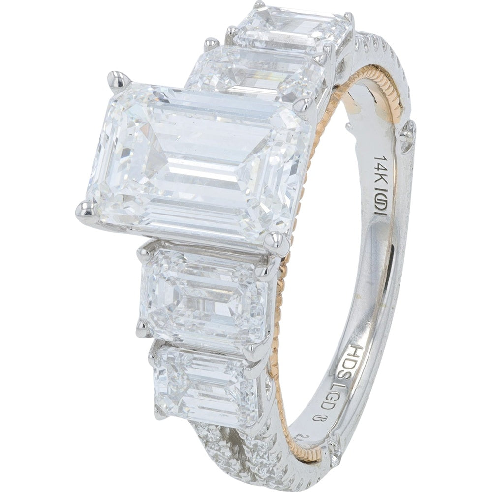 14K White and Rose Gold Bridal Set with 5.25 Carat Emerald Cut Lab Grown Center Diamond and Accent Stones