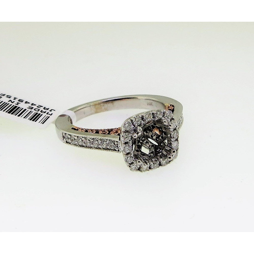 14K White and Rose Gold Cushion Halo Semi-Mount Ring with Round Diamonds - 0.69 Carat Total Diamond Weight by Auriventus