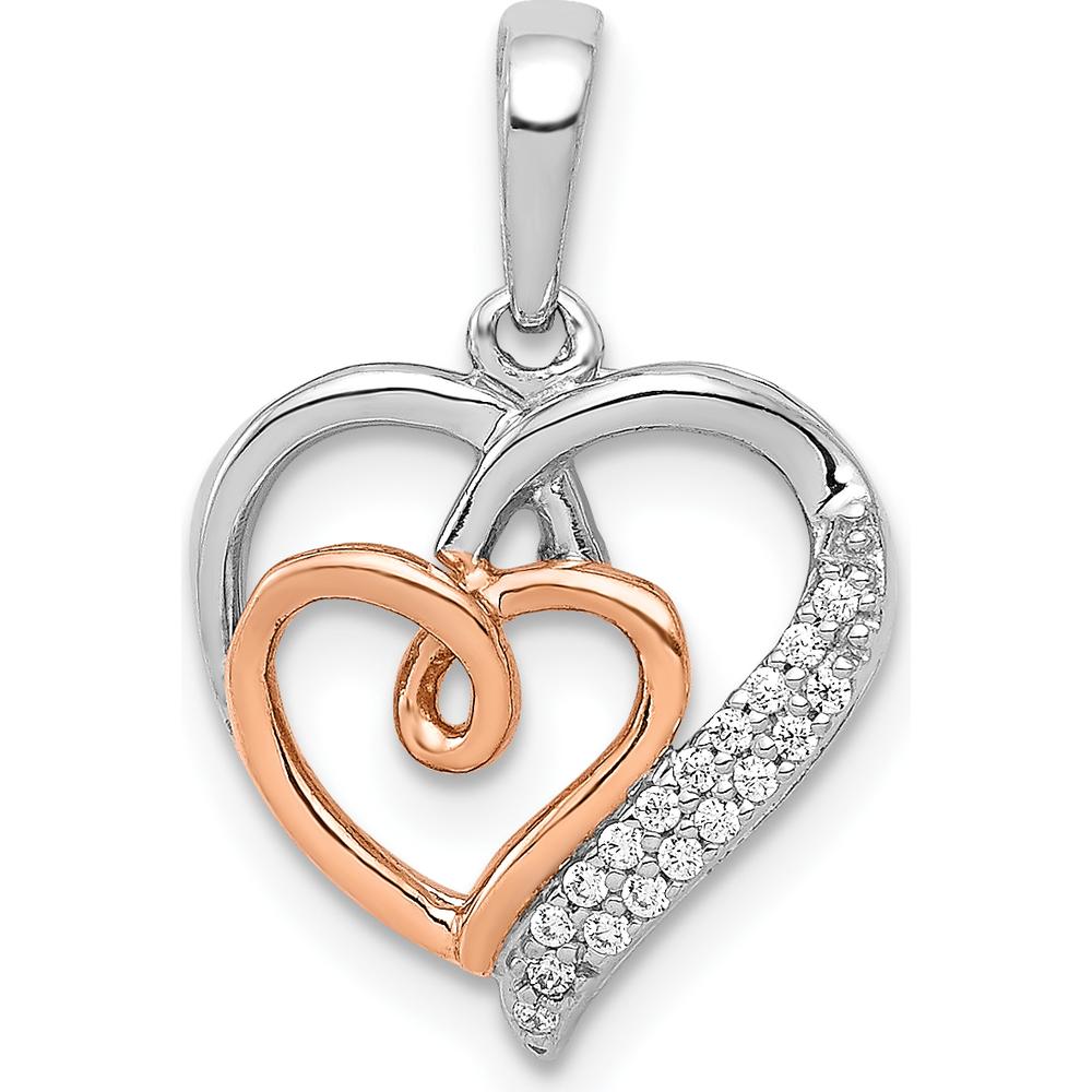 14K White and Rose Gold Diamond Double Hearts Pendant - 0.003 Carat Total Diamond Weight by Monteluci Fine Jewelry
