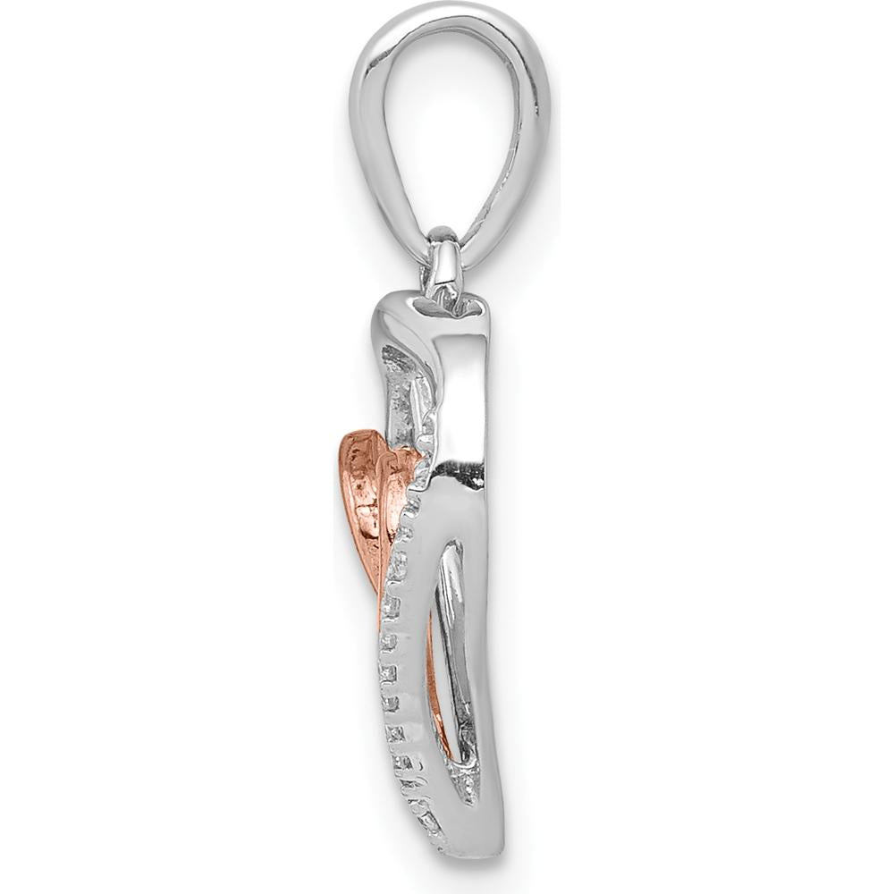 14K White and Rose Gold Diamond Double Hearts Pendant - 0.003 Carat Total Diamond Weight by Monteluci Fine Jewelry
