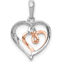 14K White and Rose Gold Diamond Double Hearts Pendant - 0.003 Carat Total Diamond Weight by Monteluci Fine Jewelry
