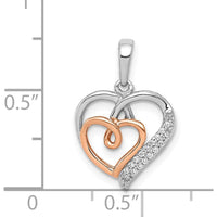 14K White and Rose Gold Diamond Double Hearts Pendant - 0.003 Carat Total Diamond Weight by Monteluci Fine Jewelry
