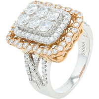 14K White & Rose Gold Diamond Halo Ring - 2.00 Carat Total Diamond Weight