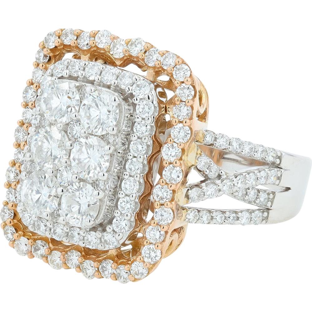 14K White & Rose Gold Diamond Halo Ring - 2.00 Carat Total Diamond Weight