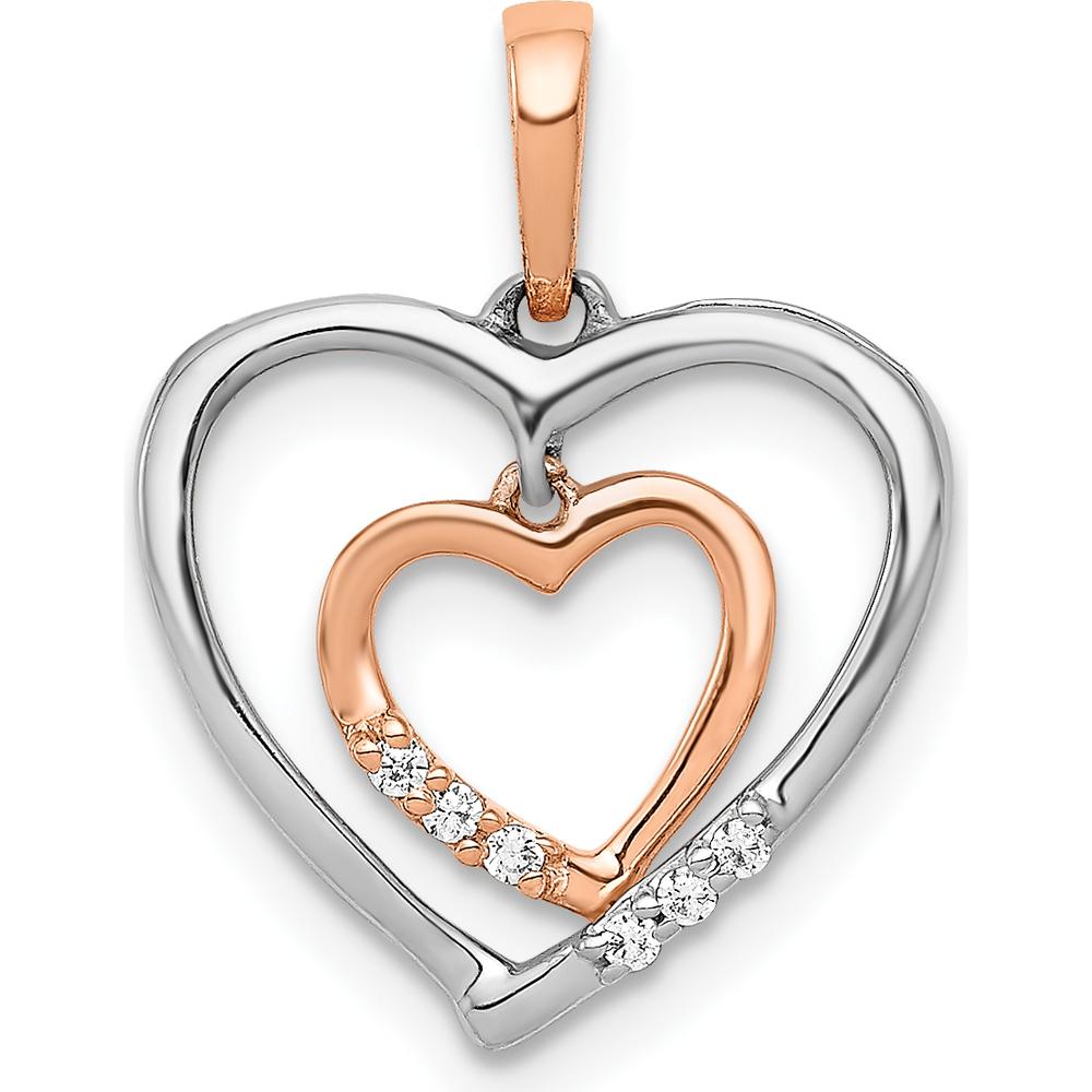 14K White and Rose Gold Diamond Heart Pendant - 0.03 Carat Total Diamond Weight by Monteluci Fine Jewelry