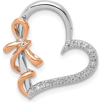 14K White and Rose Gold Diamond Heart with Bow Chain Slide - 0.007 Carat Total Diamond Weight by Monteluci Fine Jewelry